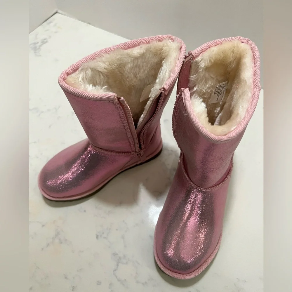 Pink Sparkly Mid-Calf Boots with Plush Finish